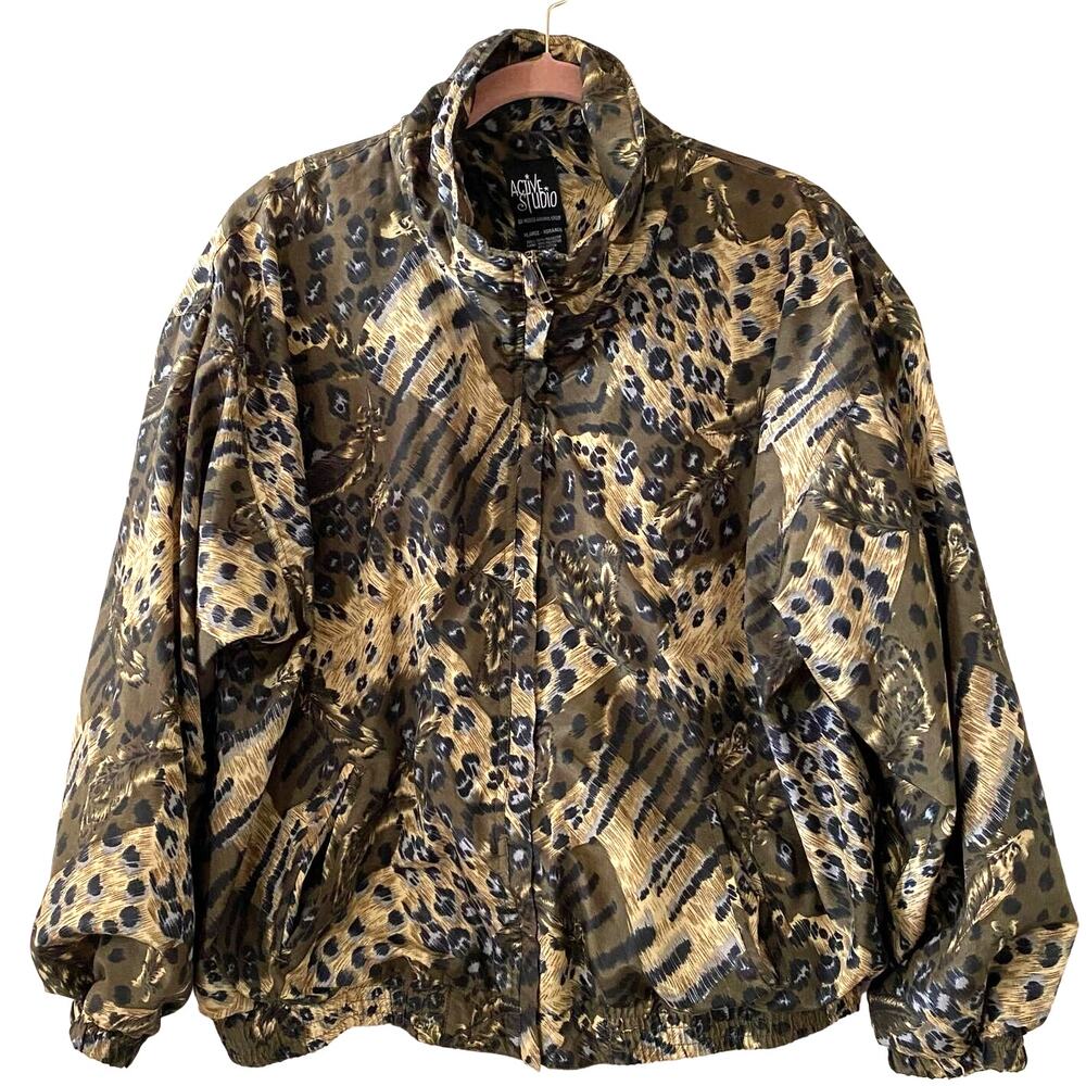 Active Studio Vintage Camo Pattern Jacket Size Extra Large Zip Front Elastic Hem